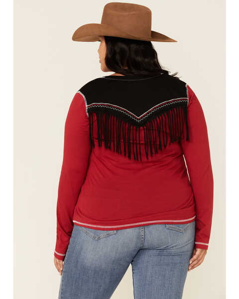 White Label by Panhandle Women's Red Rodeo City Tour Fringe Tee - Plus, Red, hi-res