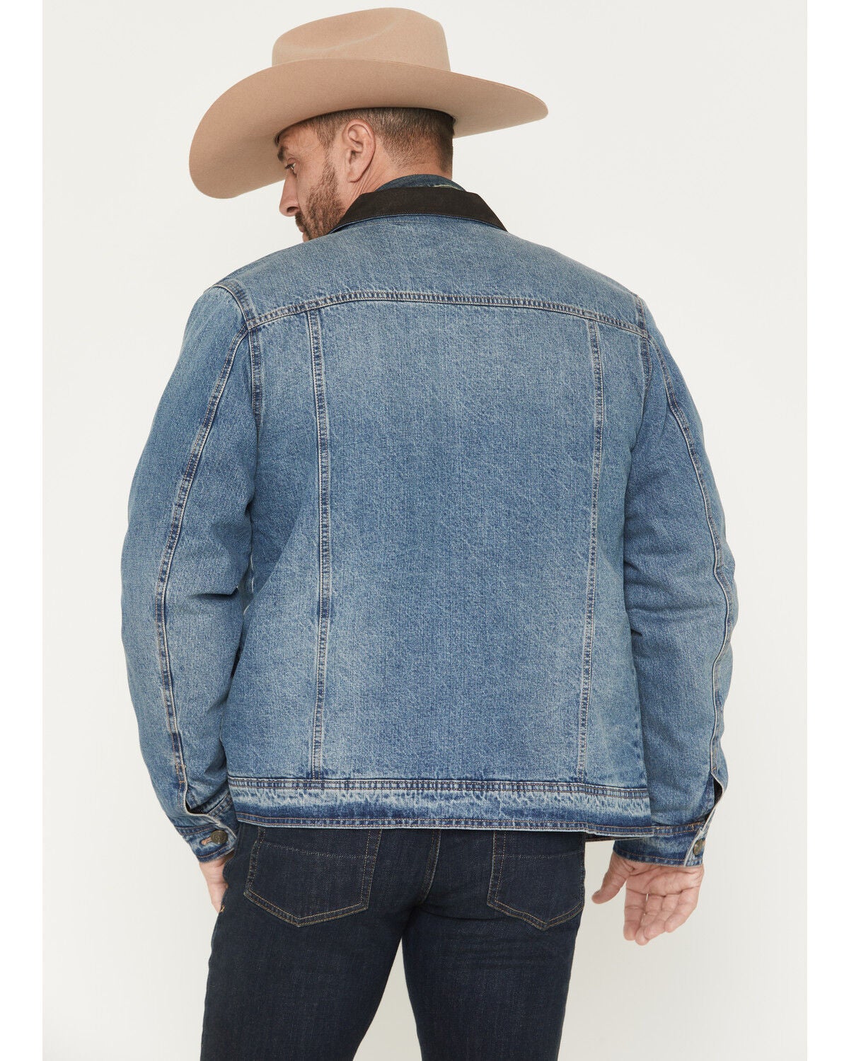 Image #4 - Cody James Men's Bandera Light Wash Sherpa Lined Denim Jacket, Light Wash, hi-res