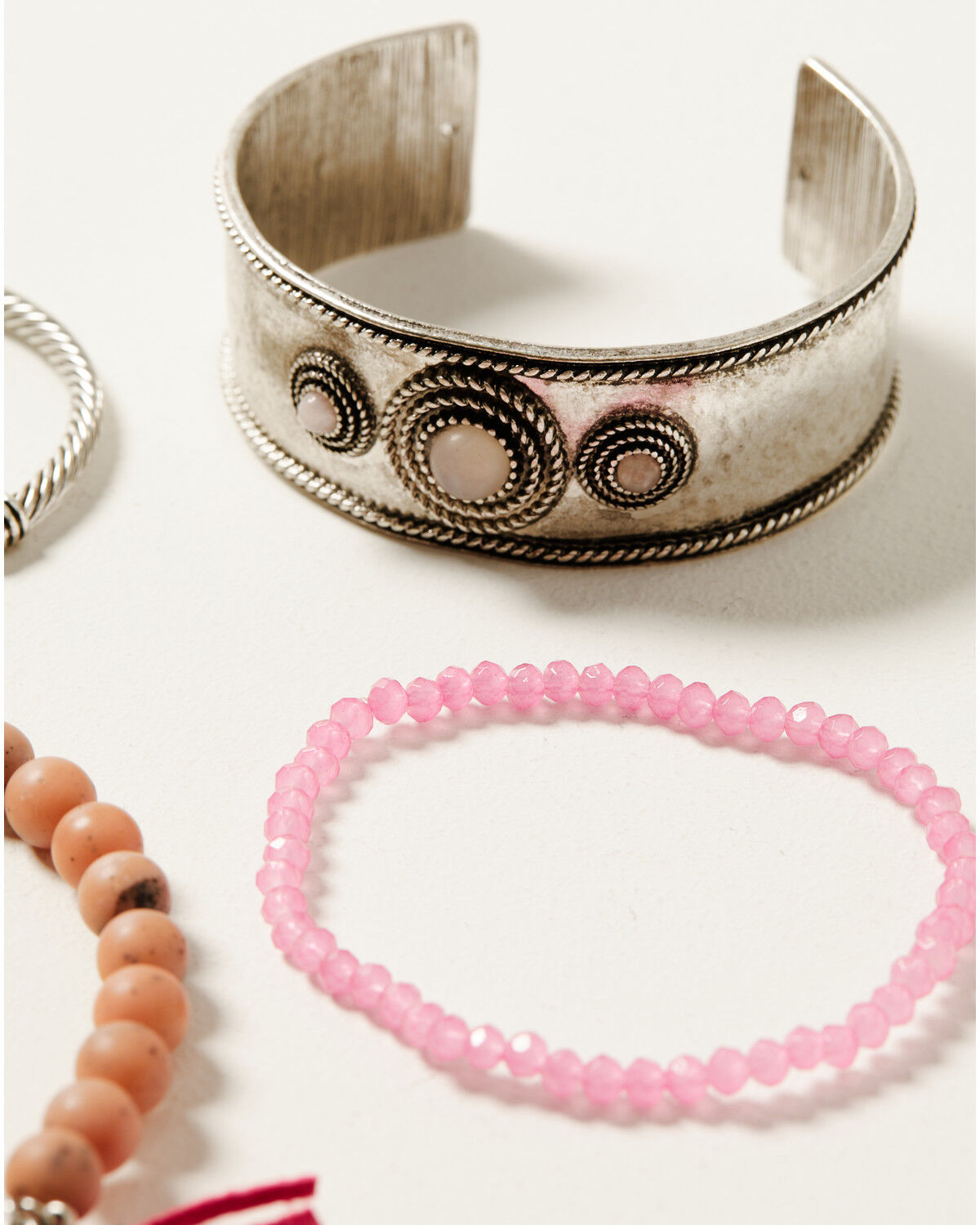 Image #2 - Shyanne Women's Mixed Bead Cactus & Cuff Bracelet Set - 4-Piece, Pink, hi-res
