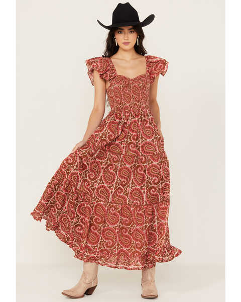 Cleobella Women's Zahara Paisley Print Ankle Dress, Rust Copper, hi-res