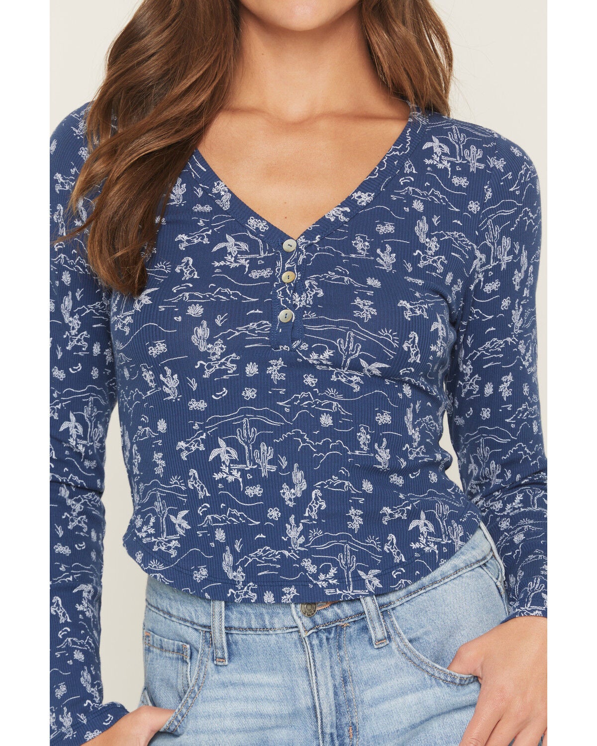 Image #3 - Wild Moss Women's Conversational Print Long Sleeve Thermal Shirt, Navy, hi-res