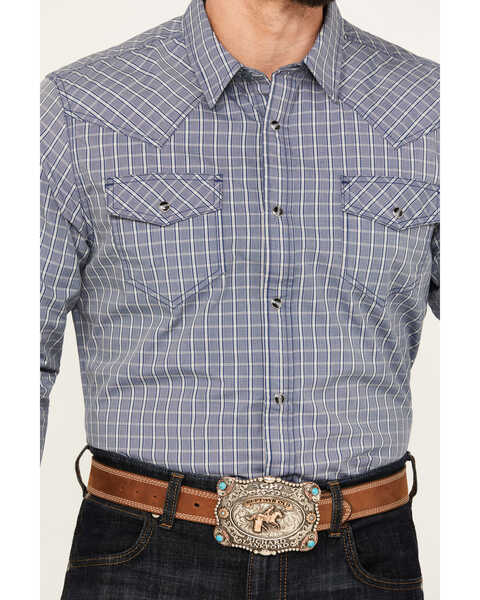 Image #3 - Cody James Men's Trainer Plaid Print Long Sleeve Snap Western Shirt - Tall, Navy, hi-res