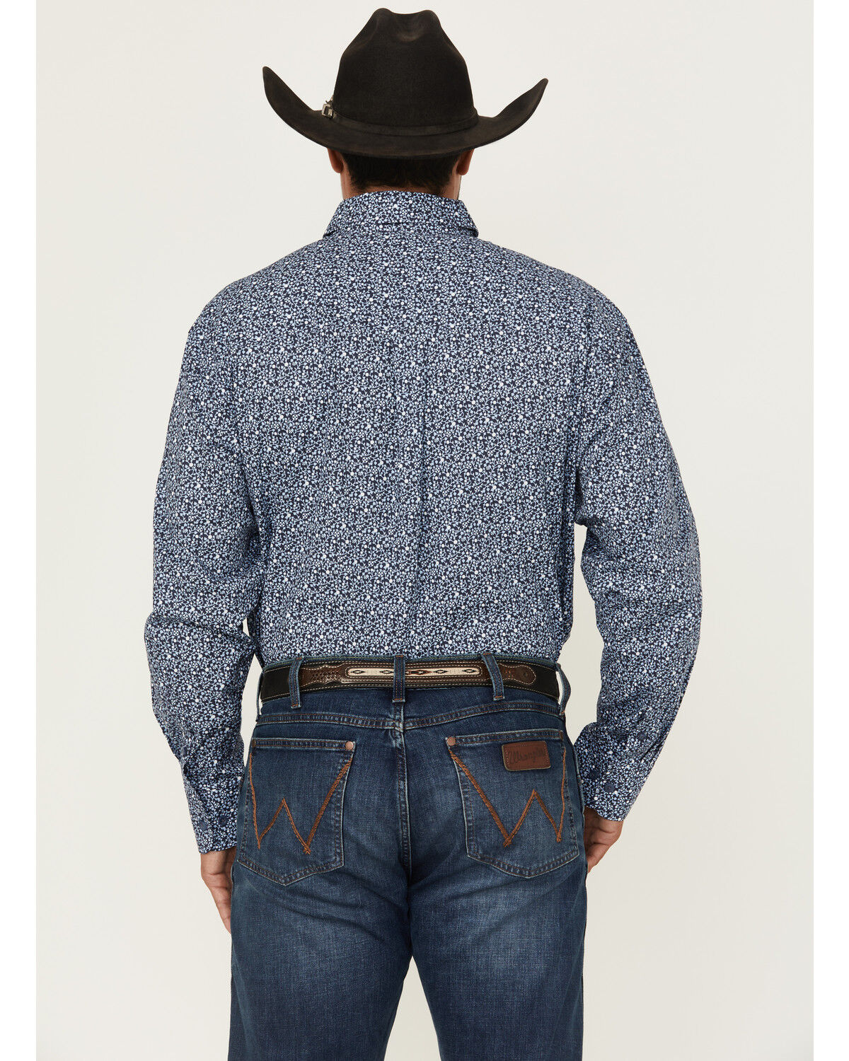 Image #4 - George Strait by Wrangler Men's Floral Print Long Sleeve Button-Down Stretch Western Shirt - Tall, Blue, hi-res
