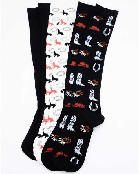 Image #1 - Shyanne Women's Cowgirl Gear Knee High Socks - 3 Pack, Black, hi-res