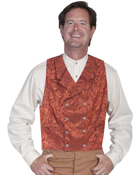 Image #1 - Wahmaker by Scully Floral Silk Double Breasted Vest - Big & Tall, Rust, hi-res