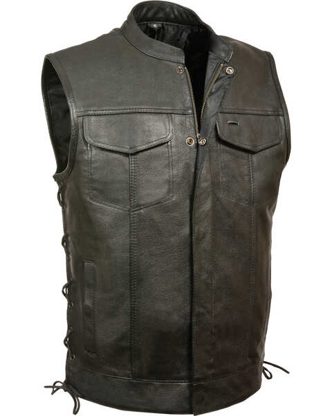 Milwaukee Leather Men's Side Lace Snap / Zip Front Club Style Vest - Big - 3X, Black, hi-res