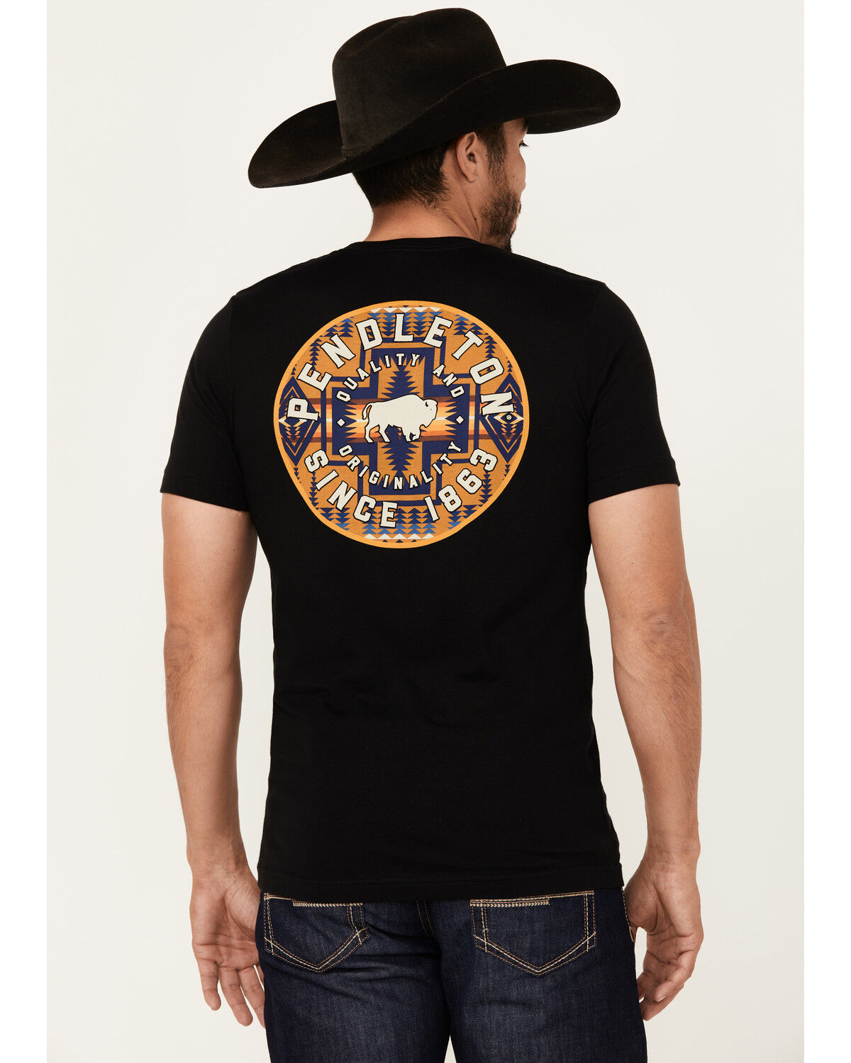 Image #1 - Pendleton Men's Boot Barn Exclusive Bison Harding Logo Short Sleeve Graphic T-Shirt, Black, hi-res