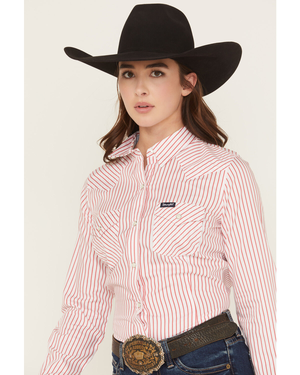 Image #2 - Wrangler Retro Women's Striped Print Long Sleeve Snap Stretch Western Shirt, Red, hi-res