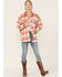 Saints & Hearts Women's Plaid Oversized Shacket, Coral, hi-res
