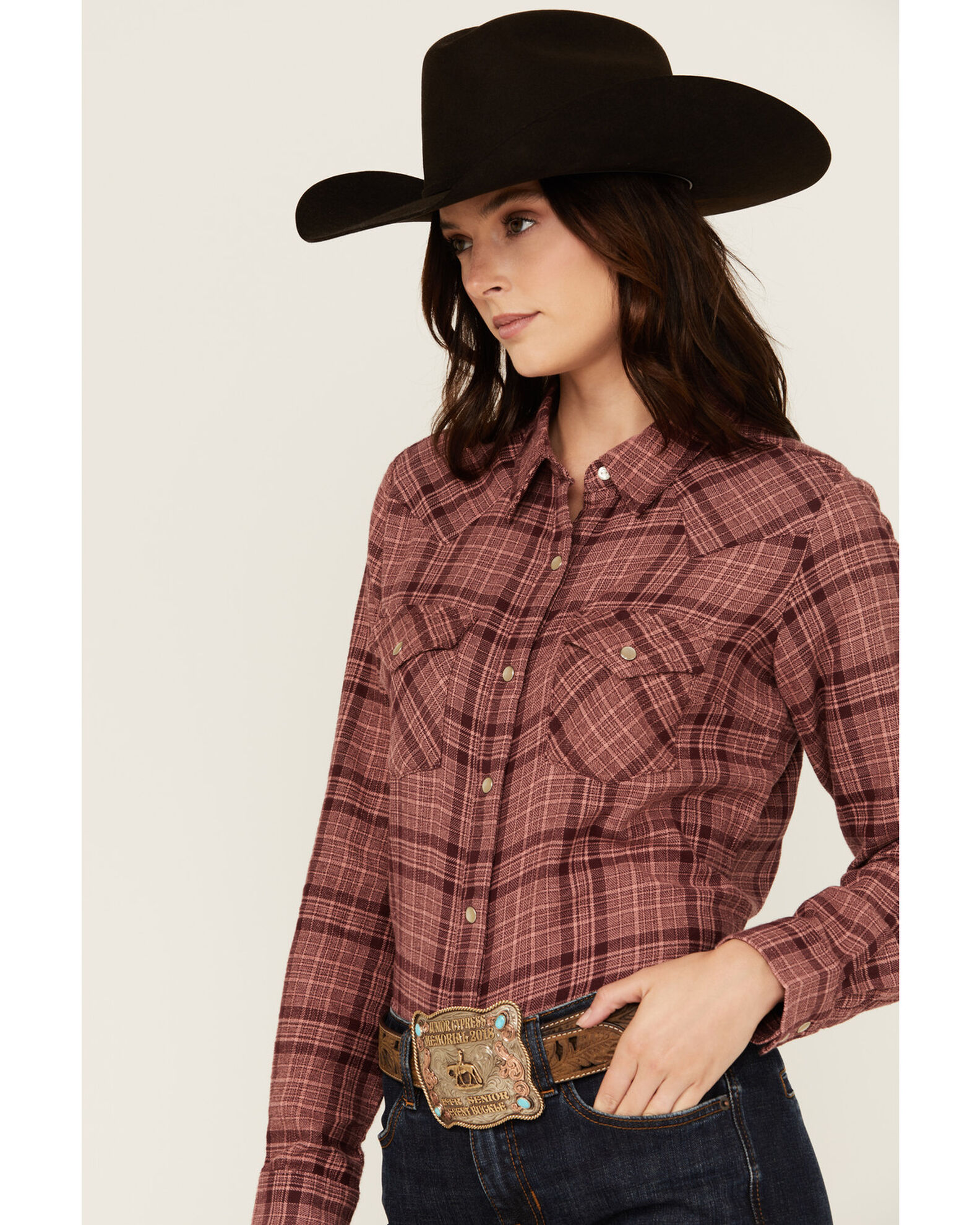 Wrangler pearl snap flannel shirts discount