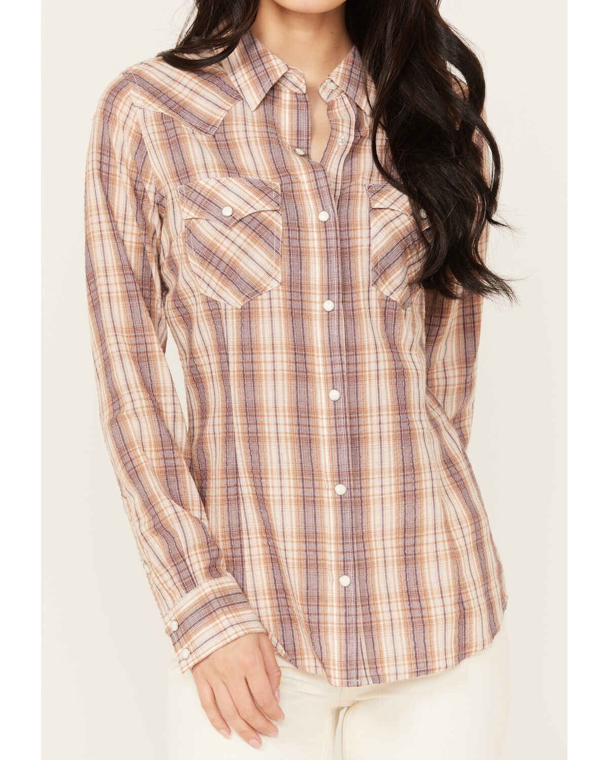 Image #3 - Wrangler Women's Plaid Western Snap Shirt, Lavender, hi-res