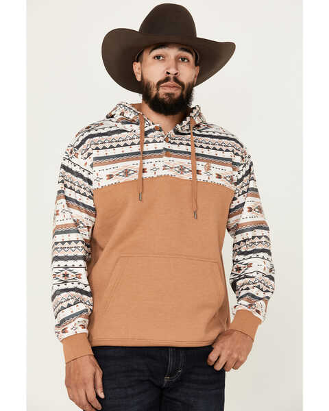 Hooey Men's Jimmy Southwestern Color Block Hooded Sweatshirt , Lt Brown, hi-res