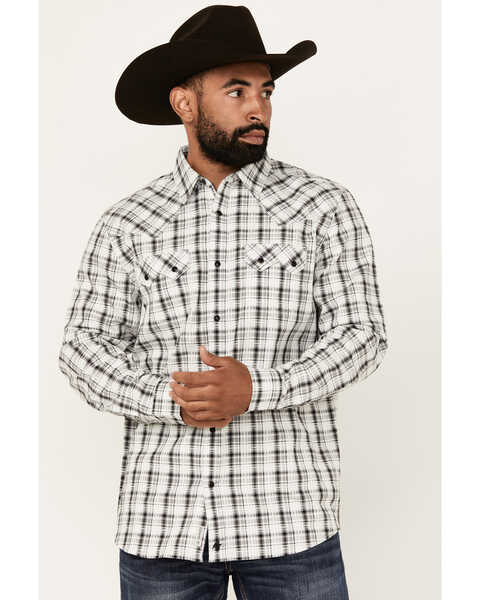 Image #1 - Moonshine Spirit Men's Traveler Plaid Print Long Sleeve Snap Western Shirt , White, hi-res