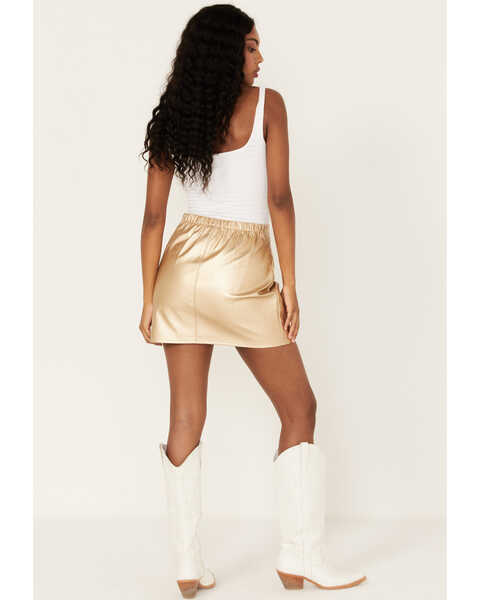 Image #3 - Rock & Roll Denim Women's Metallic Pleather Mini Skirt, Gold, hi-res