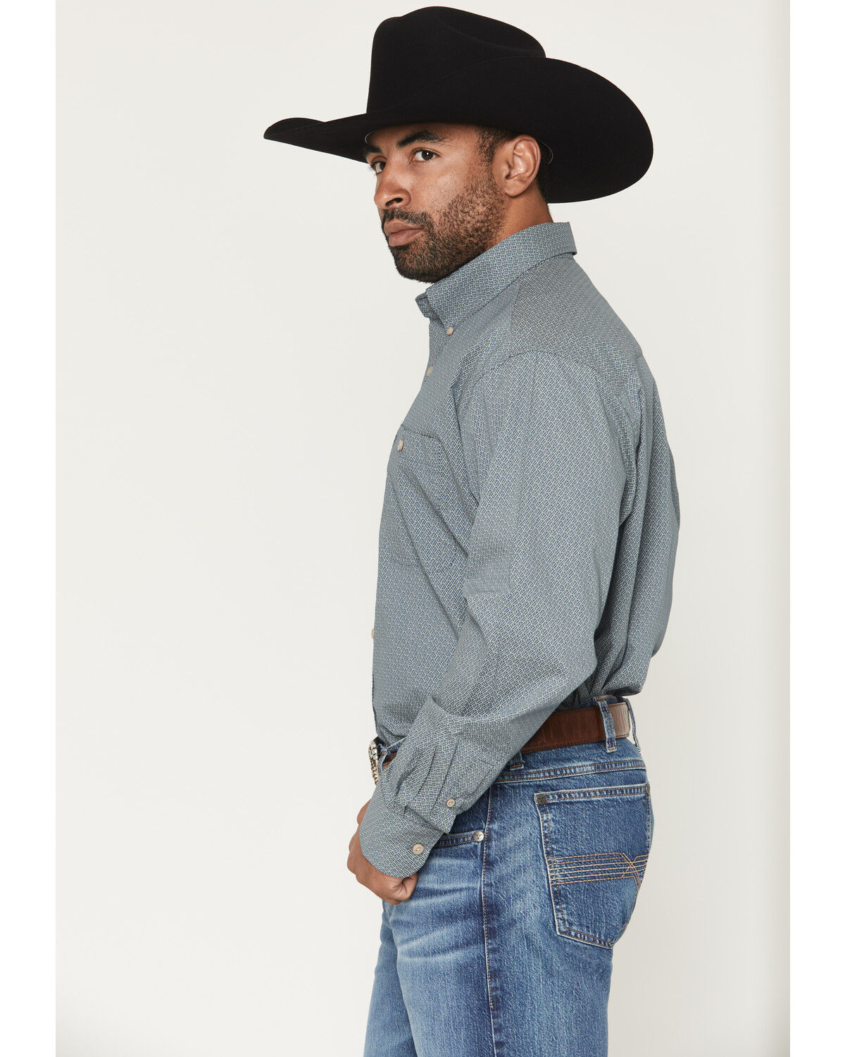Image #2 - George Strait by Wrangler Men's Geo Print Long Sleeve Button-Down Stretch Western Shirt, Dark Teal, hi-res