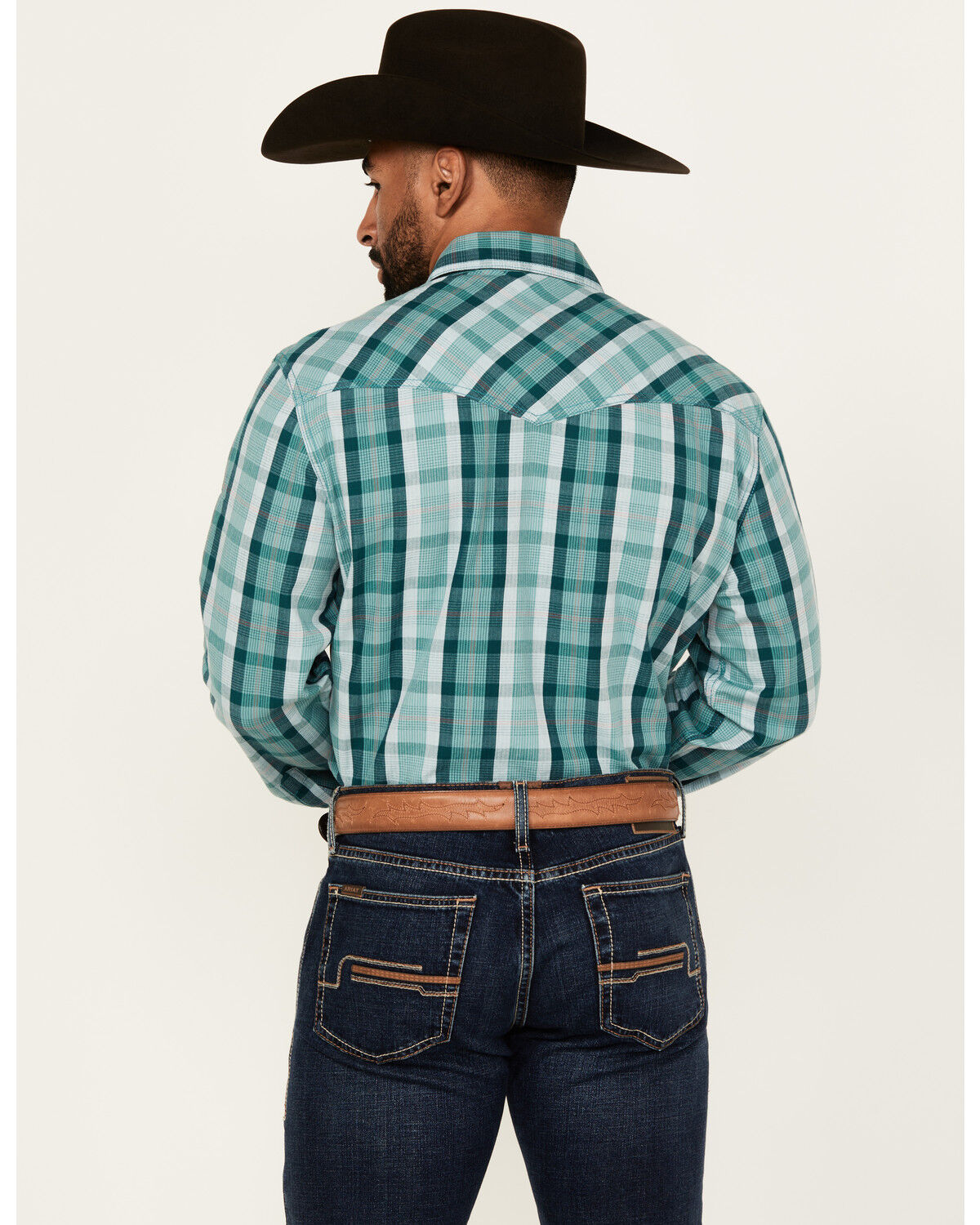 Image #4 - Wrangler Retro Men's Plaid Print Long Sleeve Snap Western Shirt - Tall, Turquoise, hi-res