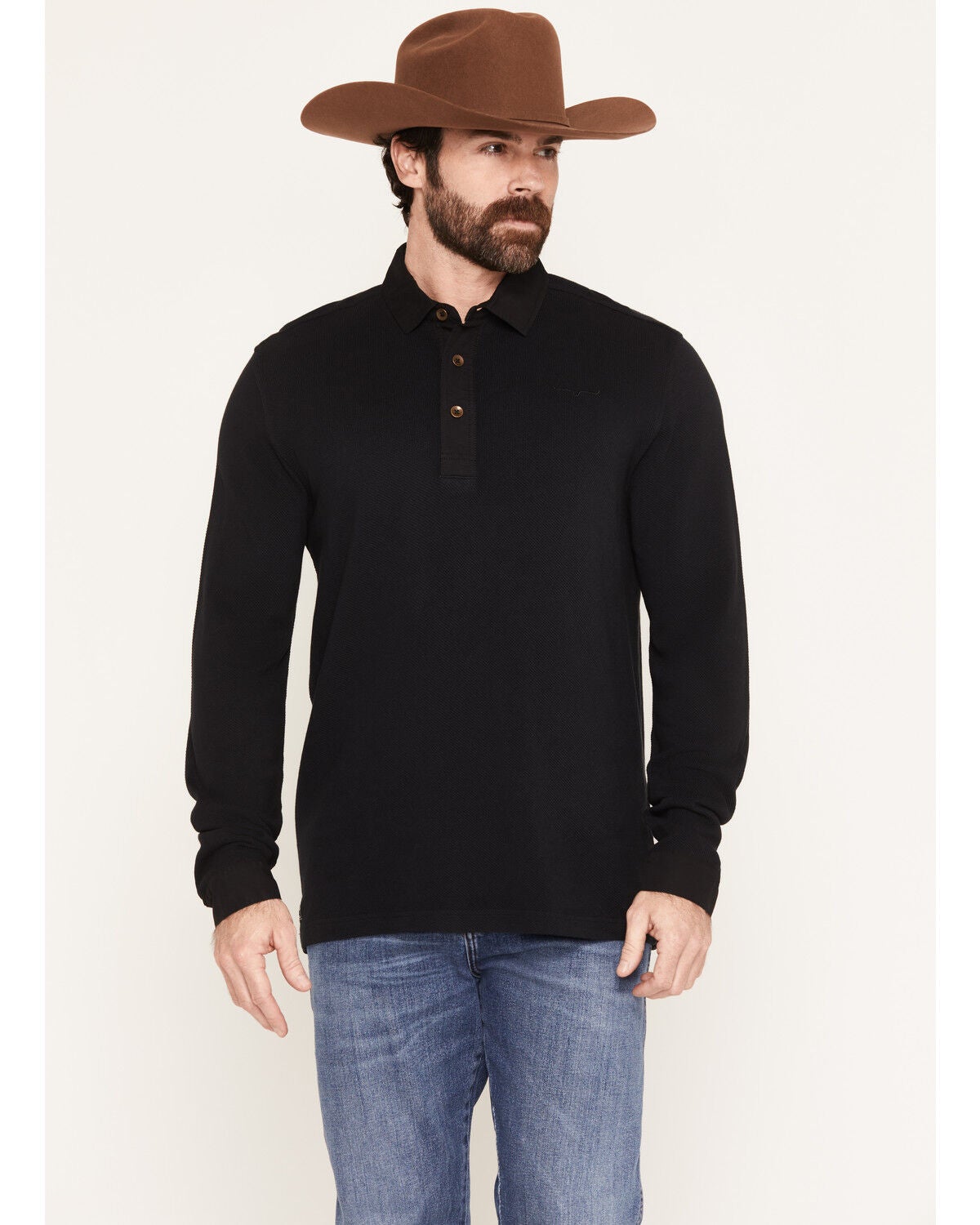 Kimes Ranch Men's Rockaway Solid Long Sleeve Polo Shirt, Black, hi-res