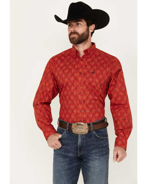 Image #1 - Ariat Men's Parsons Southwestern Print Long Sleeve Button-Down Western Shirt - Big , Red, hi-res