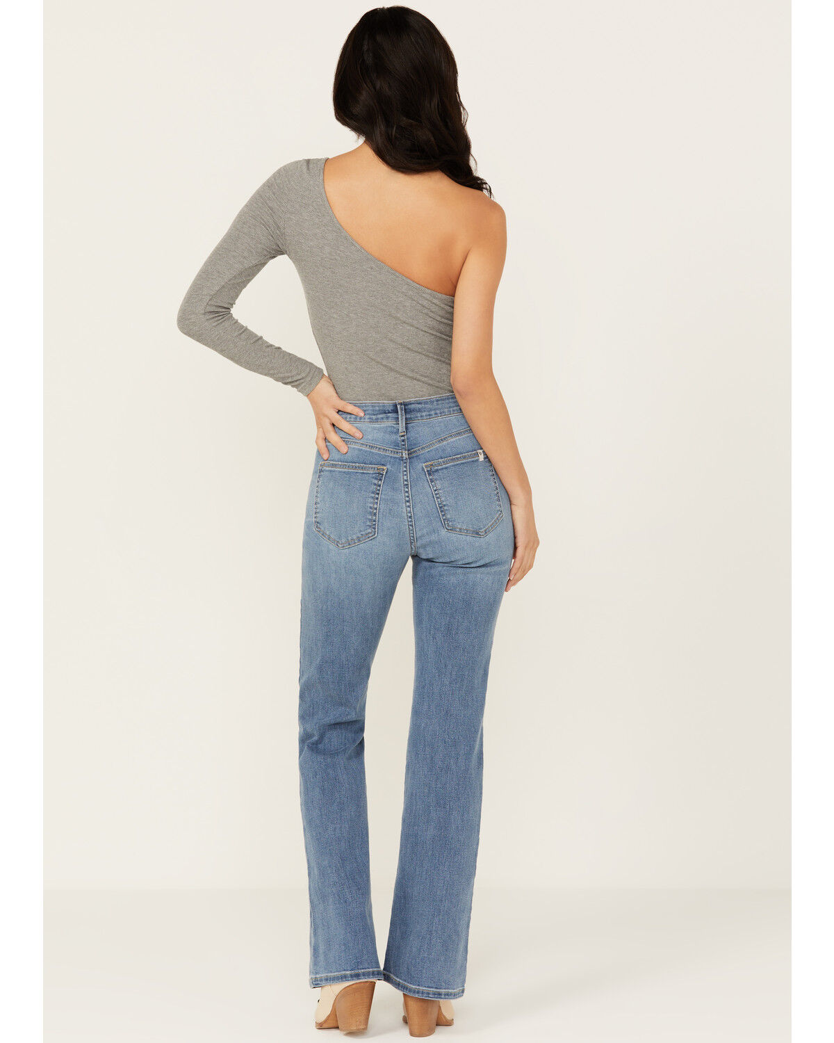 Image #3 - Sneak Peek Women's Medium Wash High Rise Exposed Button-Fly Stretch Bootcut Jeans, Medium Wash, hi-res