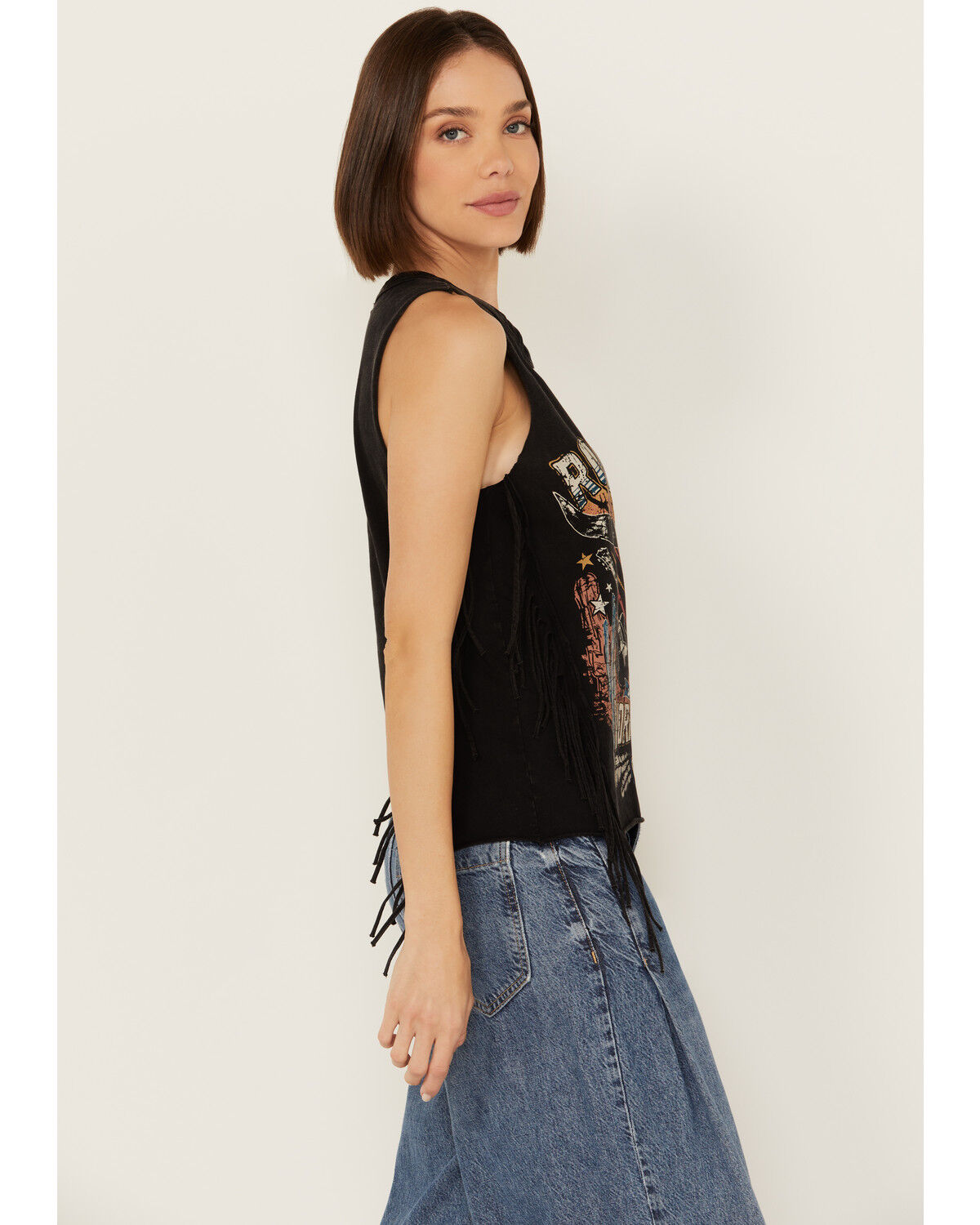 Image #2 - Rock & Roll Denim Women's Sleeveless Steer Head Fringe Tank, , hi-res