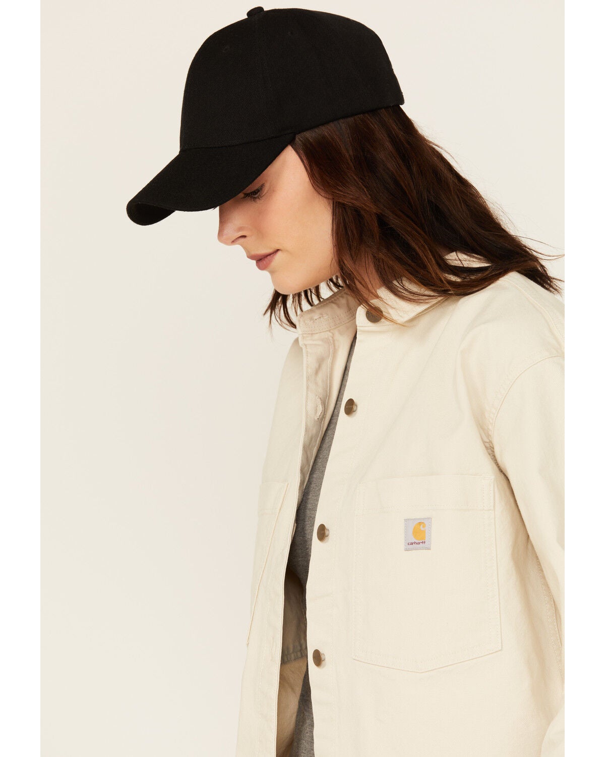 Image #2 - Carhartt Women's Rugged Flex&reg; Loose Fit Heavyweight Duck Long Sleeve Button-Down Overshirt, Oatmeal, hi-res