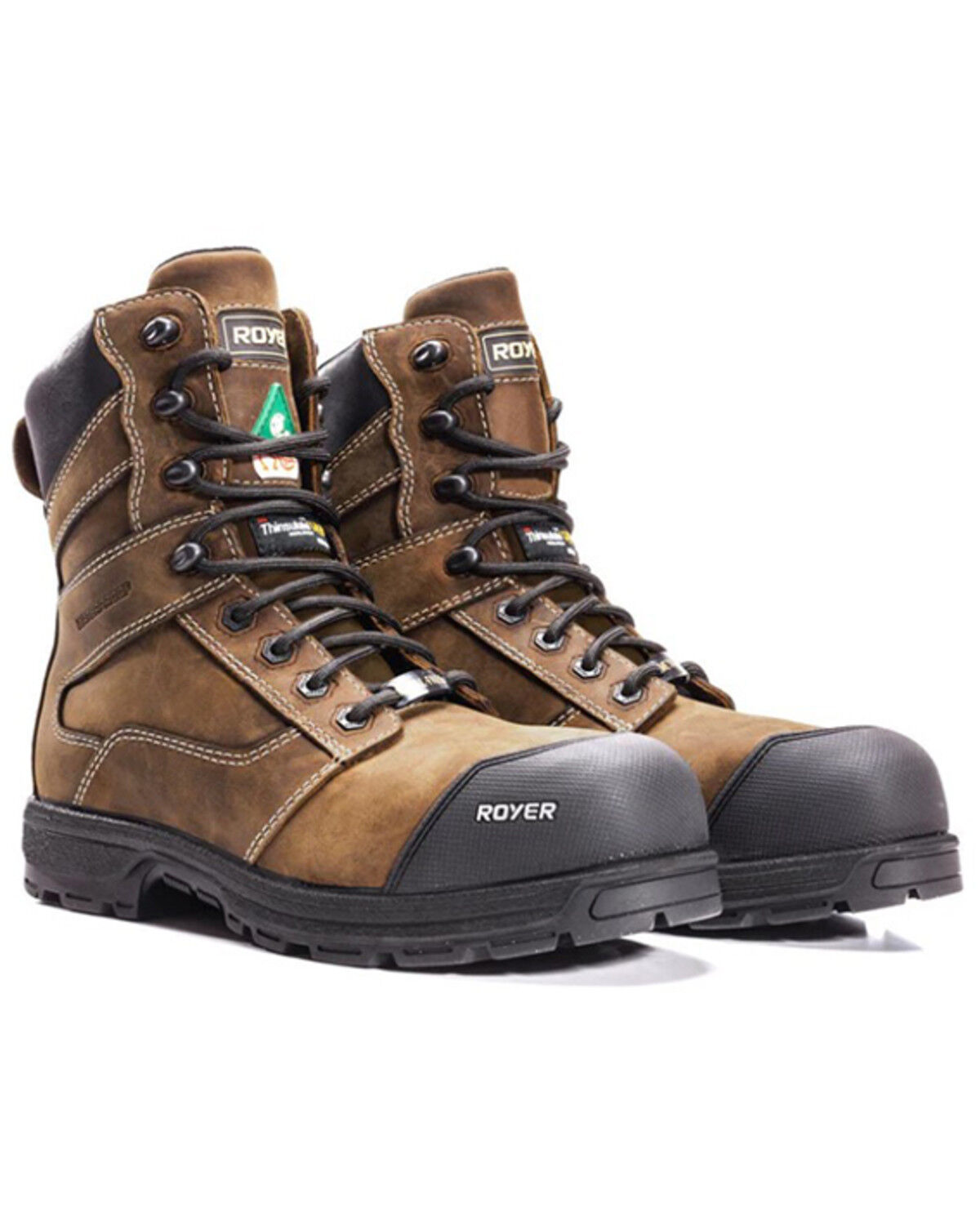 Image #1 - ROYER Men's 8" Agility Artic Grip Waterproof Work Boots - Composite Toe, Brown, hi-res