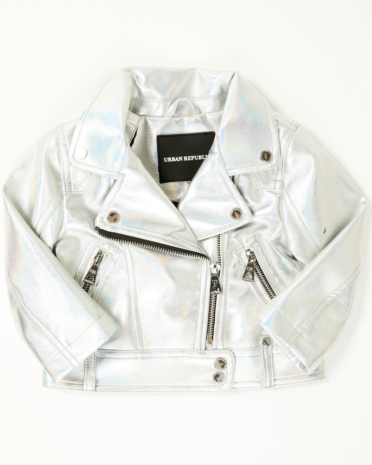 Urban Republic Little Girls' Metallic Moto Jacket, Silver, hi-res