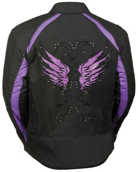 Image #2 - Milwaukee Leather Women's Textile Jacket with Stud & Wings Detailing - 5X, Black/purple, hi-res