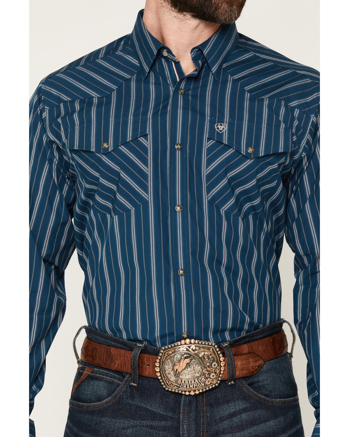 Image #3 - Ariat Men's Pro Series Wolfgang Striped Long Sleeve Snap Western Shirt, Blue, hi-res