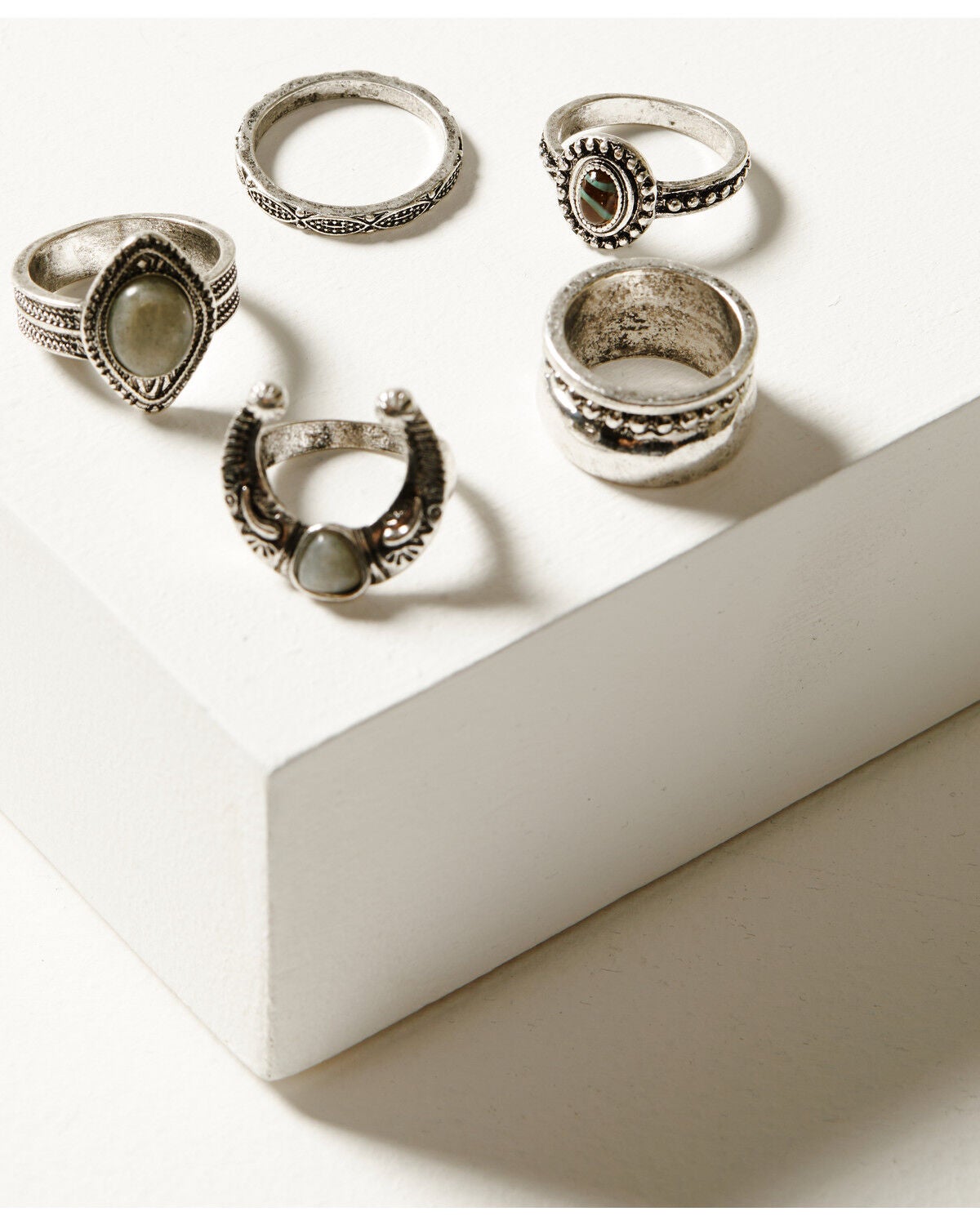 Shyanne Women's Soleil Squash Blossom Ring Set - 5 Piece, Silver, hi-res