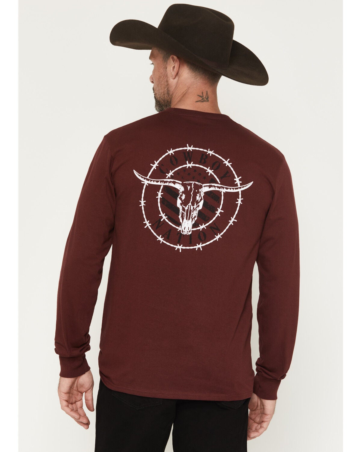 Image #4 - Cowboy Hardware Men's Cowboy Nation Long Sleeve Snap Graphic T-Shirt, Burgundy, hi-res