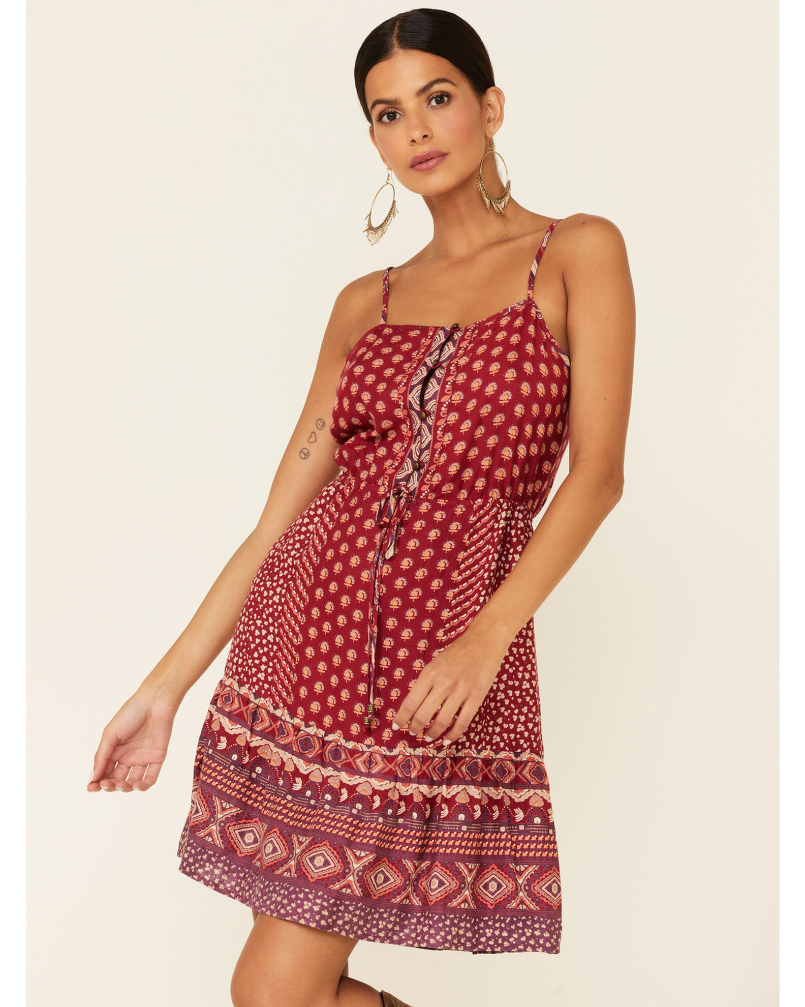Product Name Patrons of Peace Women s Red Border Print Sleeveless Dress