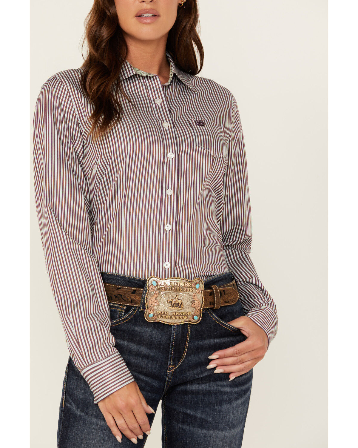 Image #3 - Cinch Women's Striped Long Sleeve Button Down Western Shirt, Purple, hi-res