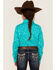 Shyanne Girls' Cactus Print Long Sleeve Western Pearl Snap Shirt, Turquoise, hi-res