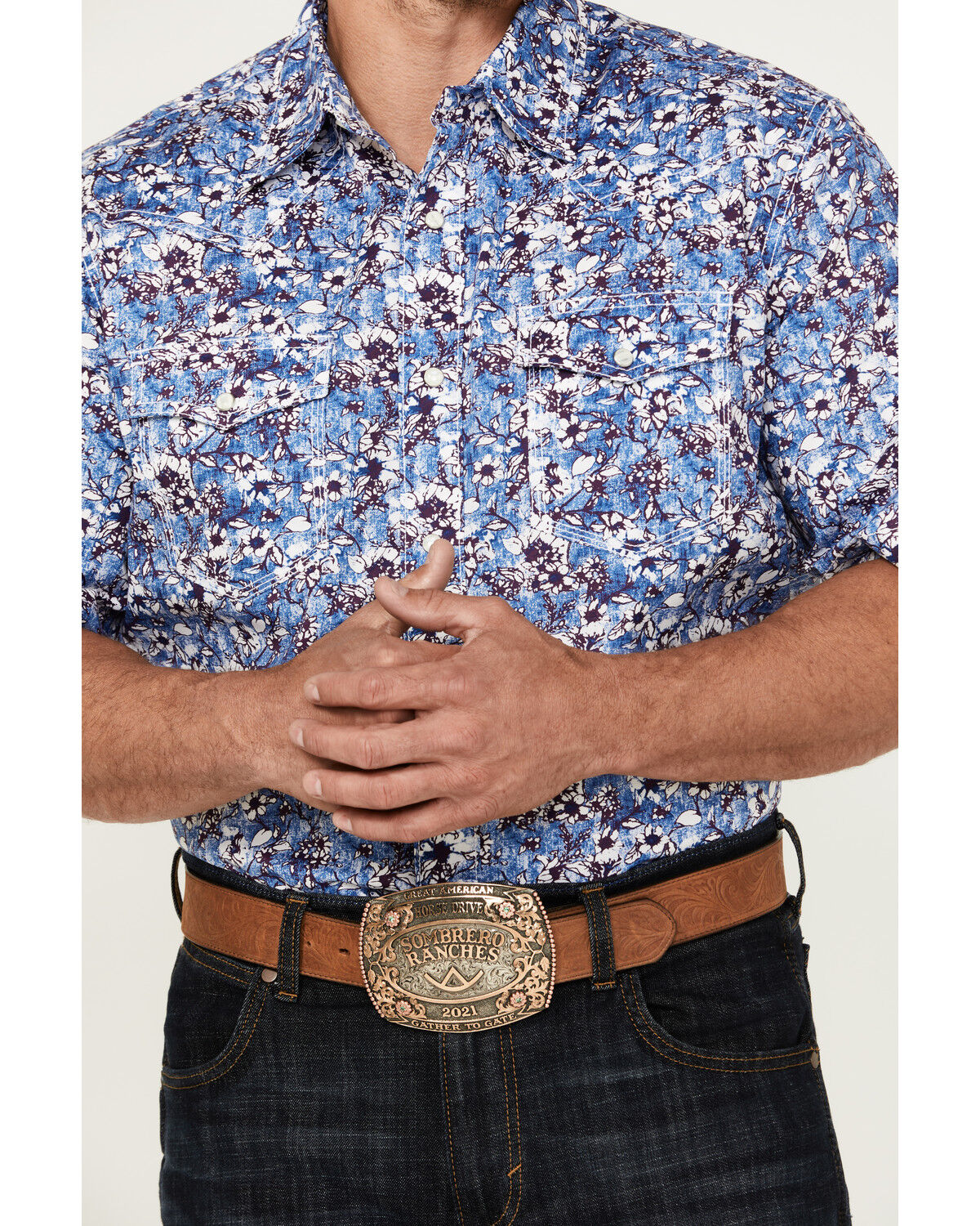 Image #3 - Wrangler 20X Men's Advanced Comfort Floral Print Short Sleeve Snap Western Shirt, Purple, hi-res