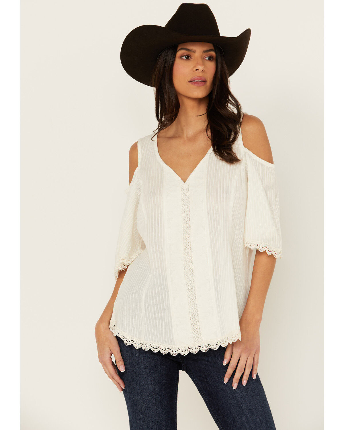 Image #1 - Shyanne Women's Short Sleeve Cold Shoulder Top, Cream, hi-res