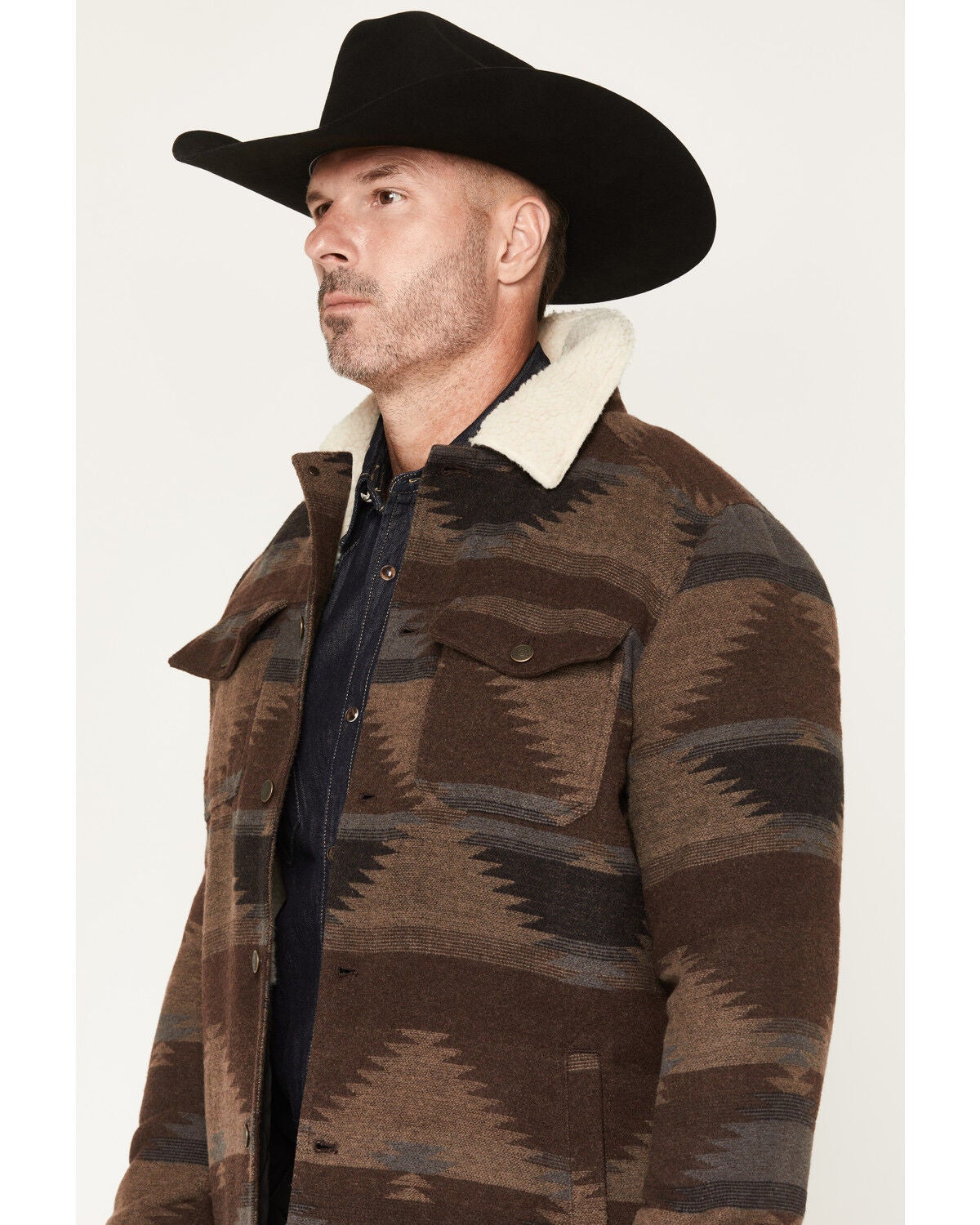 Image #2 - Cody James Men's Edward Southwestern Print Wool Sherpa Lined Jacket, Chocolate, hi-res