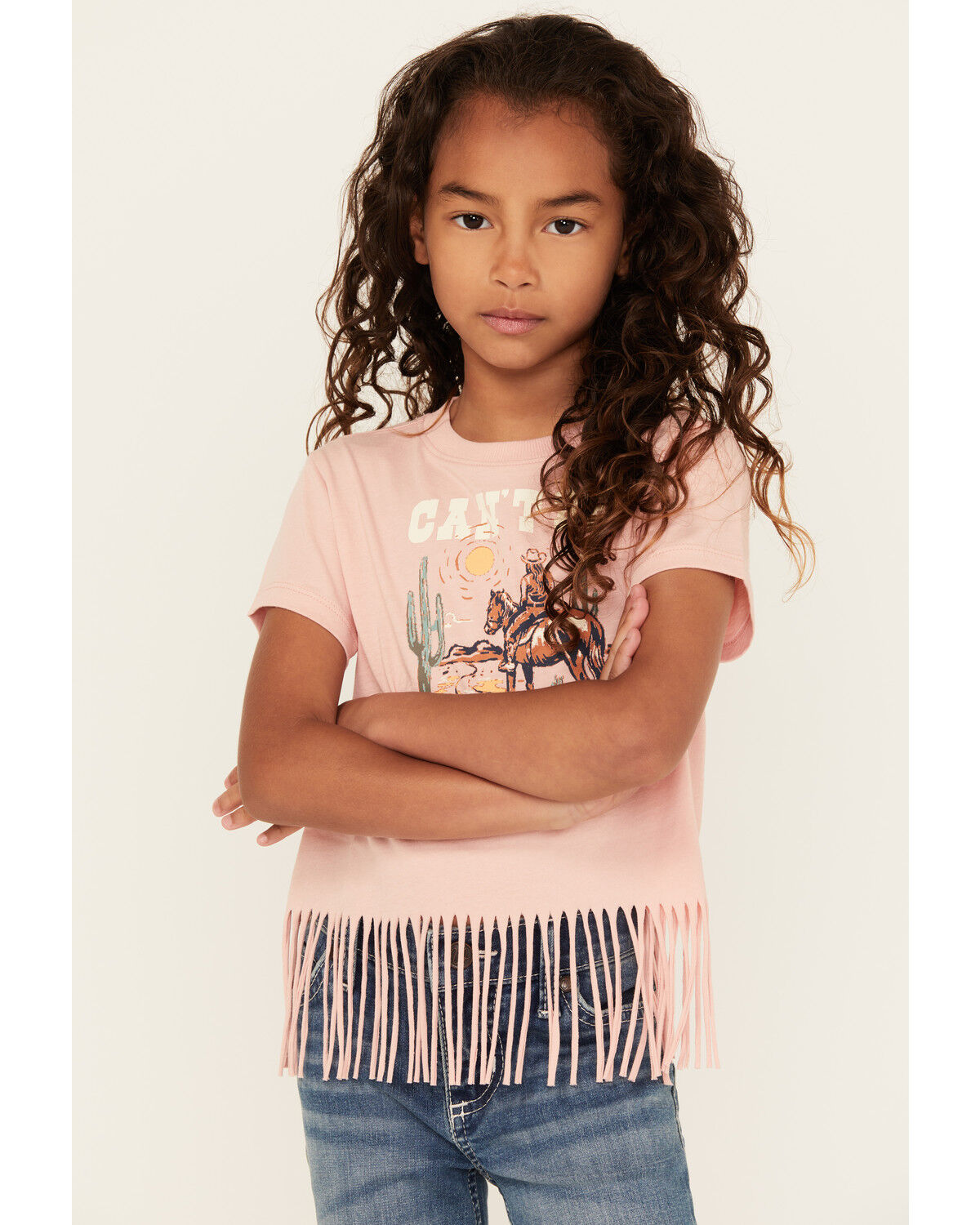 Image #1 - Shyanne Girls' Can't Be Tamed Short Sleeve Fringe Graphic Tee, Light Pink, hi-res