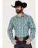 Image #1 - Wrangler Retro Men's Plaid Print Long Sleeve Snap Western Shirt, Teal, hi-res