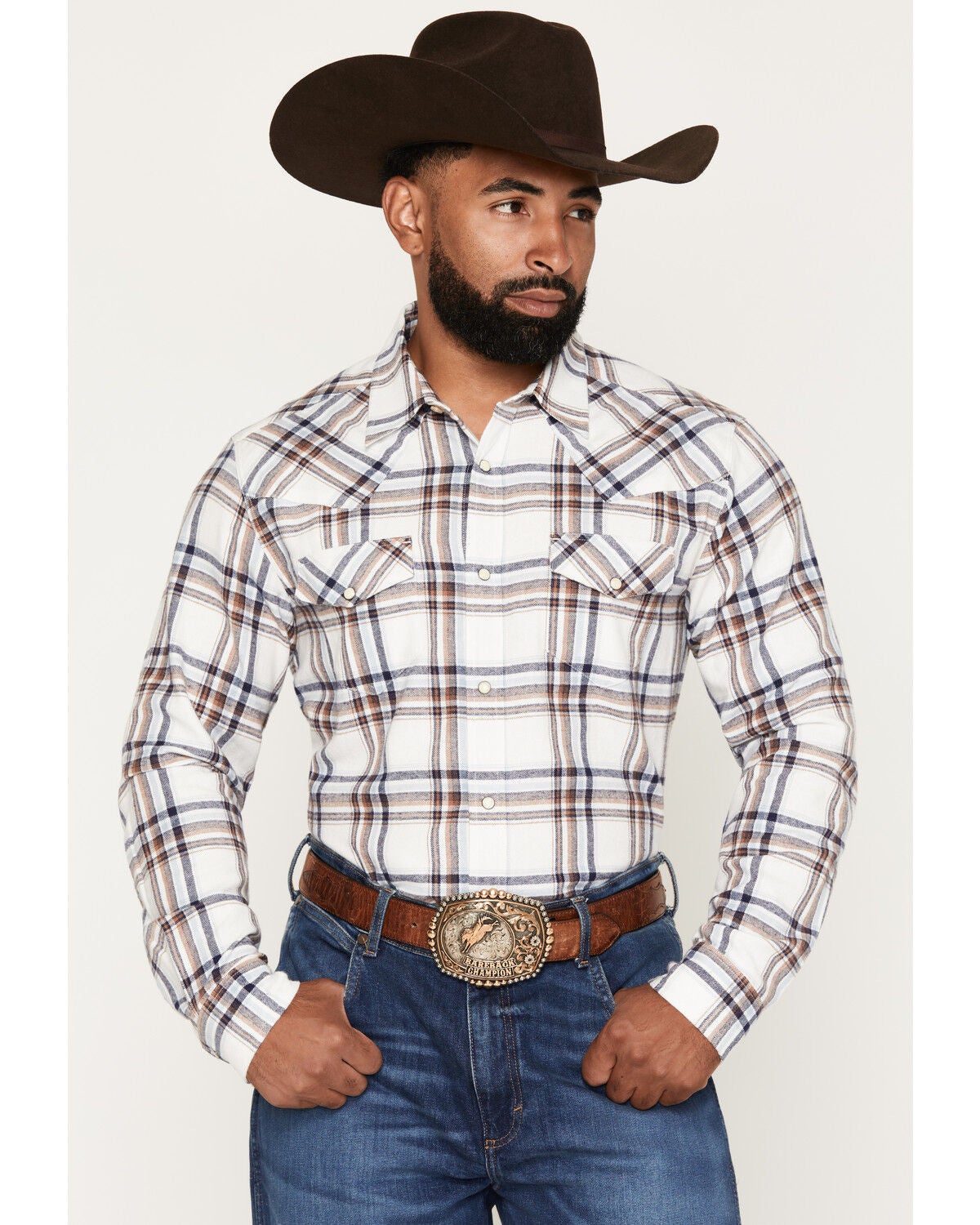 Gibson Trading Co Men's Tucker Plaid Print Long Sleeve Snap Flannel Shirt, White, hi-res