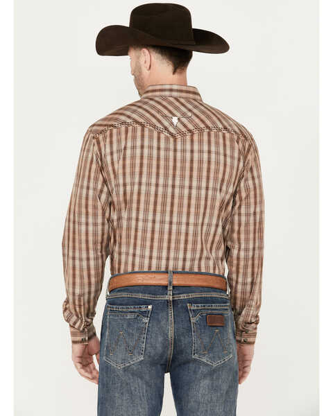 Image #5 - Cowboy Hardware Men's Arroyo Plaid Print Long Sleeve Snap Western Shirt, Brown, hi-res