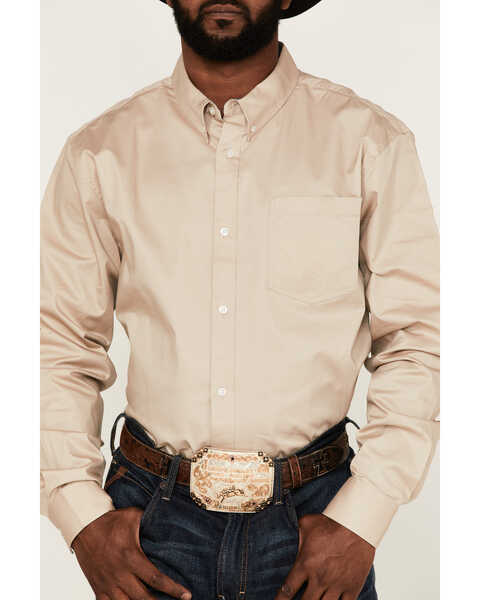 Image #3 - RANK 45® Men's Basic Twill Long Sleeve Button-Down Western Shirt - Big, Tan, hi-res
