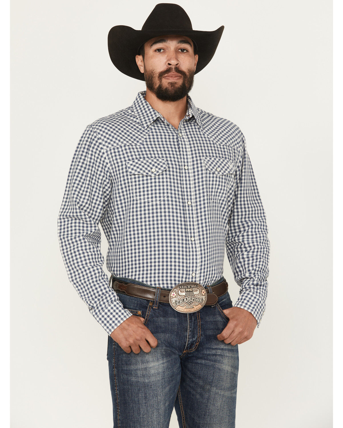 Image #1 - Blue Ranchwear Men's Yucca Plaid Print Long Sleeve Snap Western Shirt, Indigo, hi-res