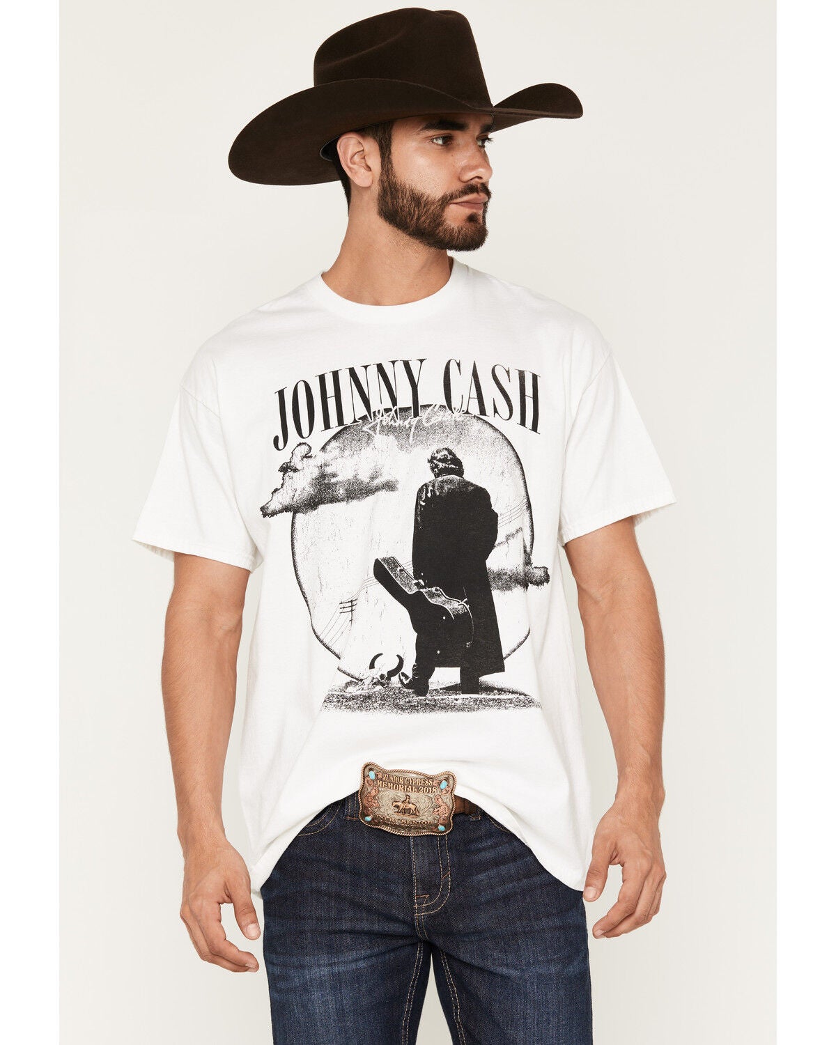 Image #1 - Americana Men's Johnny Cash Ring Of Fire Short Sleeve Graphic T-Shirt, Natural, hi-res
