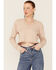 Very J Women's Cropped Long Sleeve Thermal Top, Taupe, hi-res