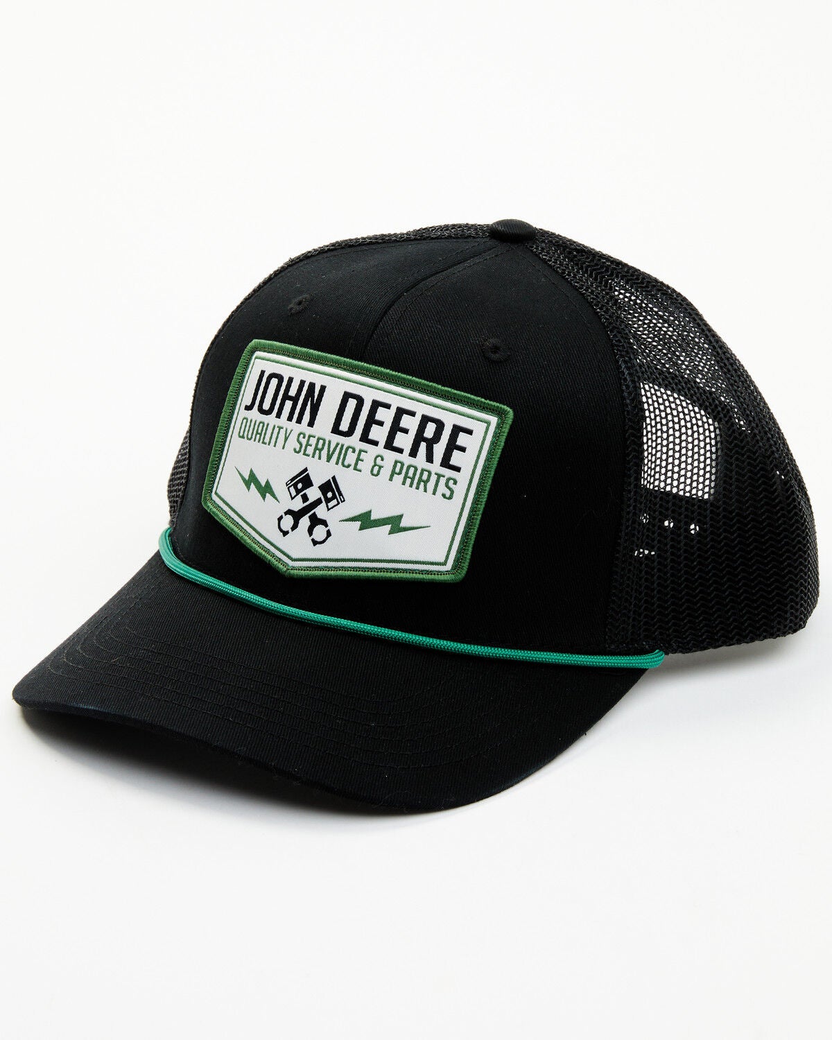 John Deere Men's Twill Mesh Back Trucker Cap, Black, hi-res