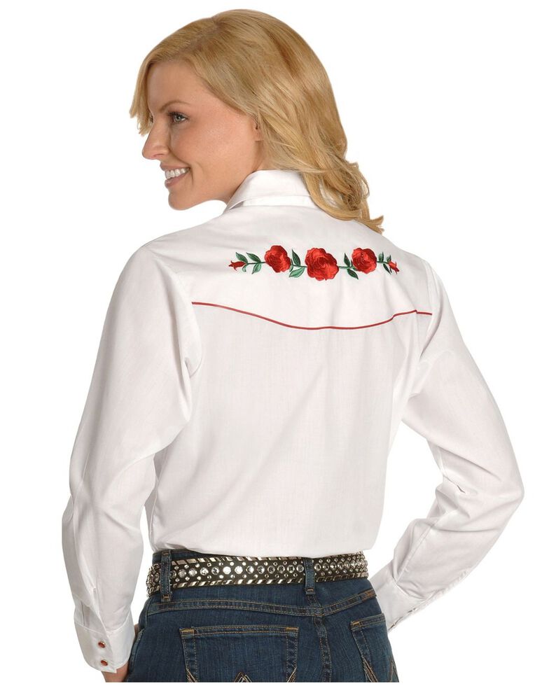 Ely Embroidered Red Roses Vintage Western Cowboy Shirt Sheplers