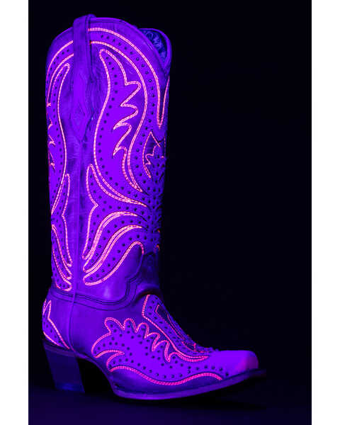 Image #1 - Corral Women's Studded Neon Blacklight Western Boots - Snip Toe , Pink, hi-res