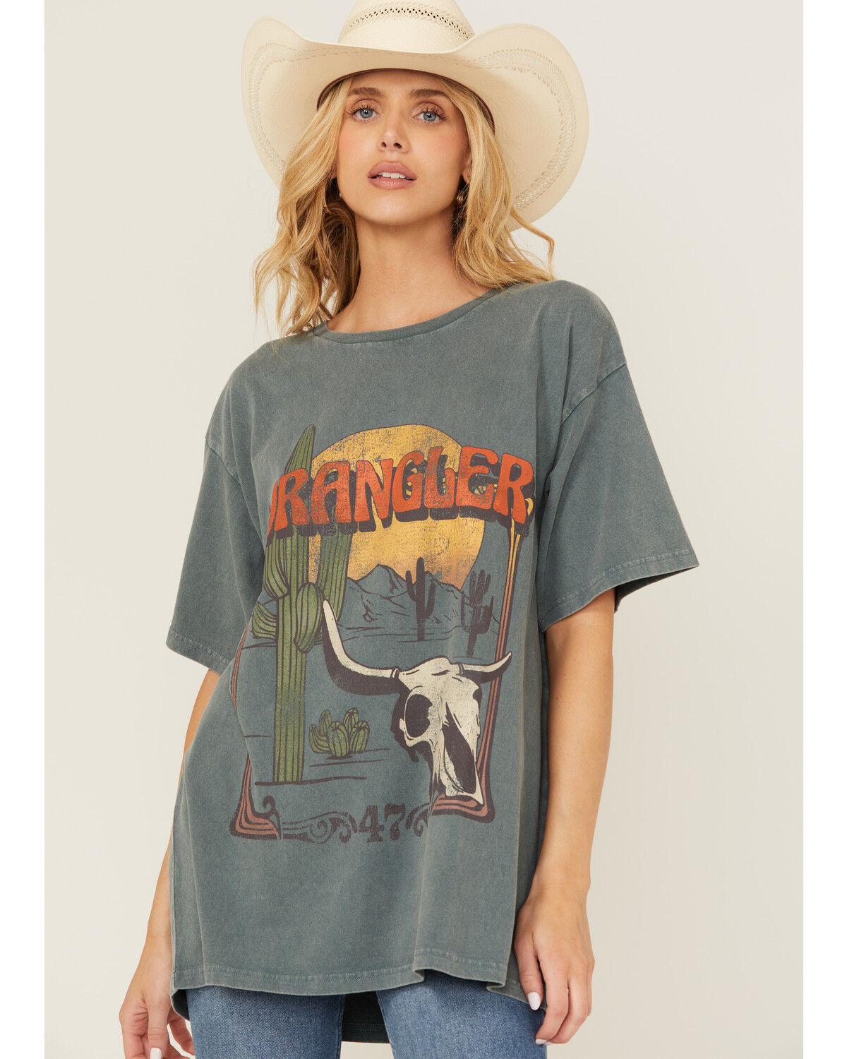 Image #1 - Wrangler Women's Desert Logo Short Sleeve Graphic Tee, Blue, hi-res