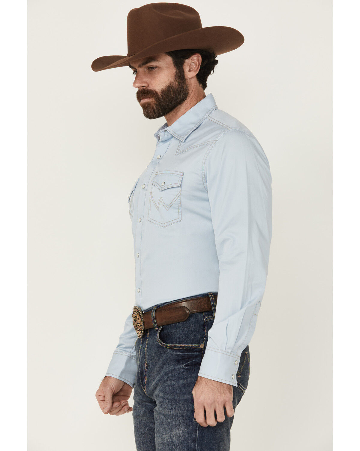 Image #2 - Wrangler Retro Men's Solid Long Sleeve Snap Western Shirt, Light Blue, hi-res
